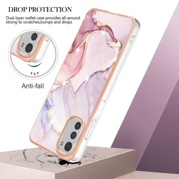 Marble Motorola Moto E32s / E32 Suojakotelo - Rose Kulta Marble Pink