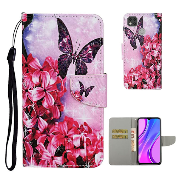Wonderland Xiaomi Redmi 9C Flip etui - Smukke blomster Red