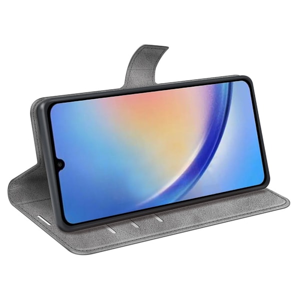 Hållbart konstläder Samsung Galaxy A34 5G fodral med plånbok - Silver/Grå Silvergrå