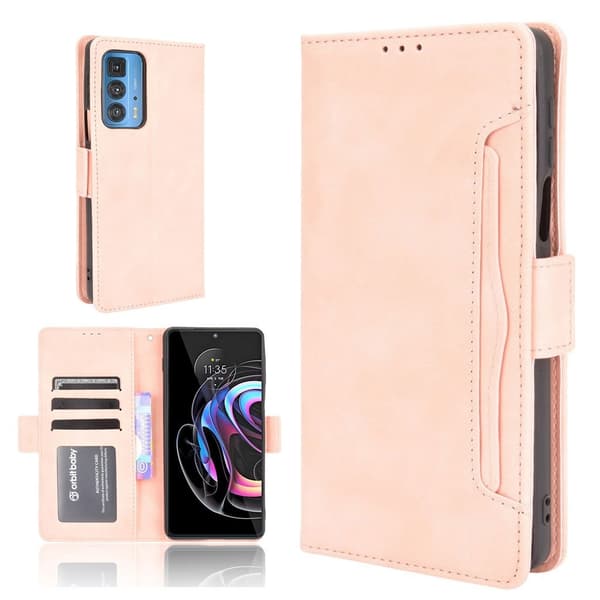 Stilfuldt Læder Etui med Pung til Motorola Edge 20 Pro - Lyserød Pink
