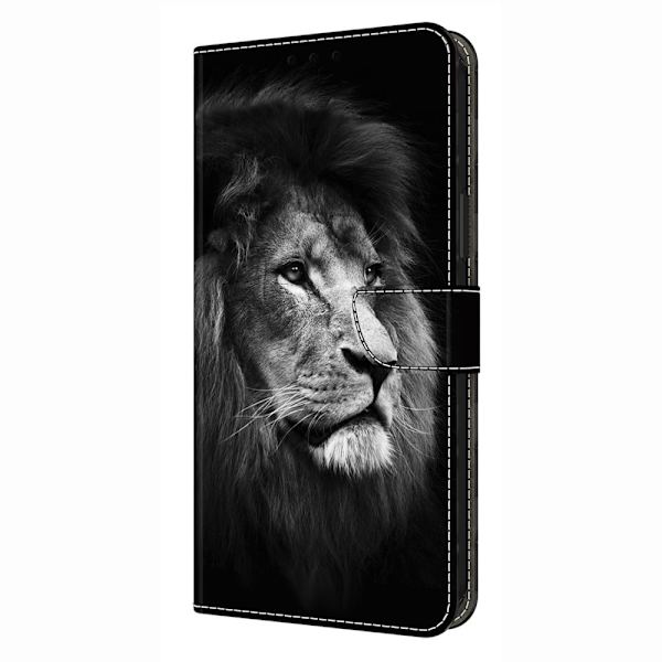 iPhone 16 Pro Plånboksfodral Mönster Tryck Stativ Läder Flip Telefonskal - Lejon Silvergrå