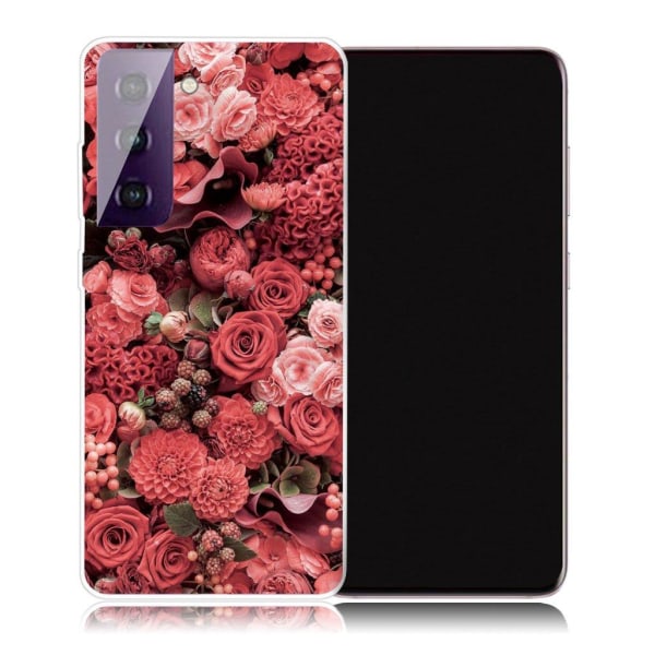 Deco Samsung Galaxy S21 Plus etui - rød blomster Red