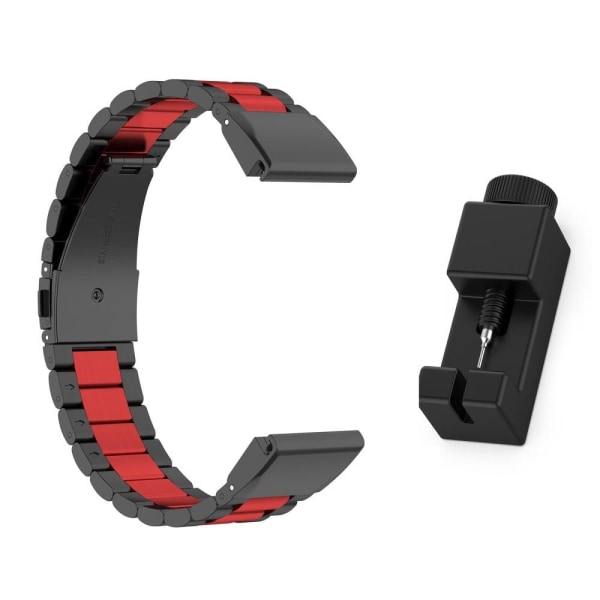 22 mm klockarmband i rostfritt stål med vikbart spänne för Garmin-klocka - Svart / Röd / Svart multifärg