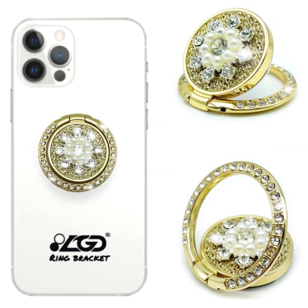 Universal rhinestone snowflake style finger ring stand - Gold Guld