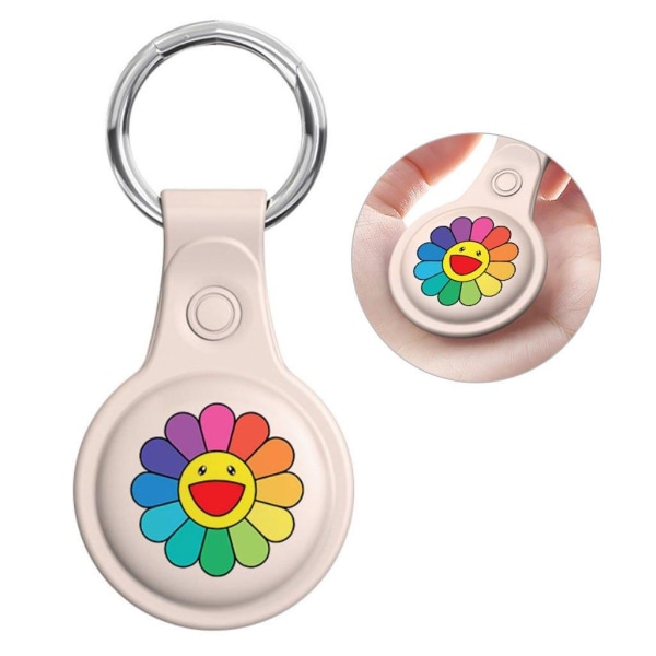 AirTags cute pattern silicone cover with key ring - Happy Sunflo Beige