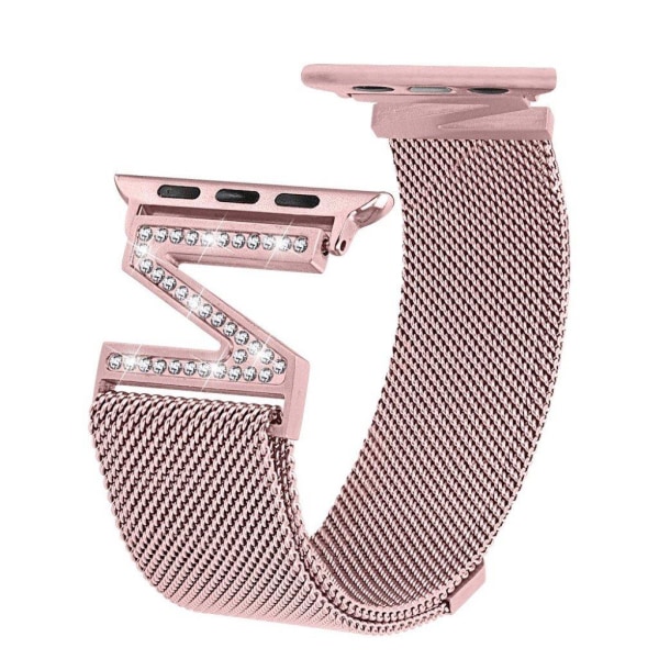 Apple Watch Series 5 44mm Z-Shape rhombus klockarmband i rostfritt stål - Roséguld Rosa