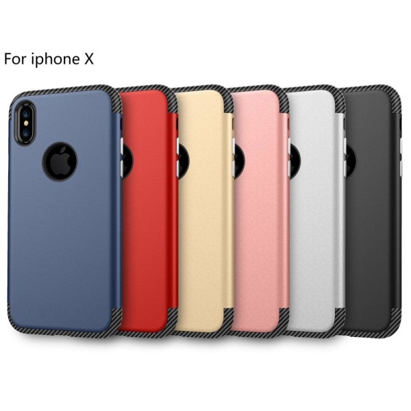 iPhone X Skal med karbon fiber på toppen och botten - Silver Silvergrå