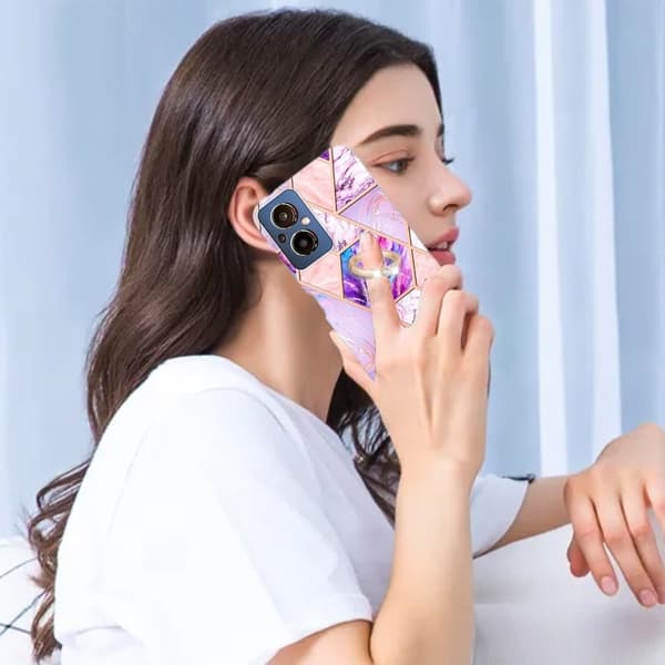 Marble Mønstret Deksel med Ring Holder til OnePlus Nord N20 5G - Lyselilla Purple