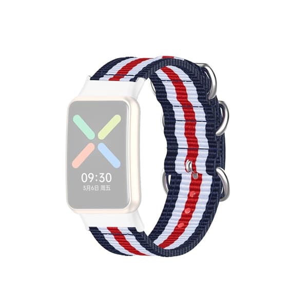 Oppo Watch Free nylon urrem - Blå / Hvid / Rød Multicolor