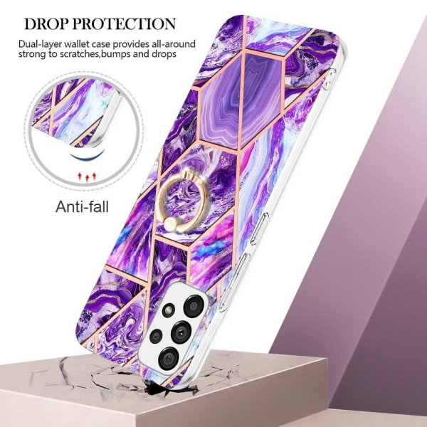 Marble Mønstret Cover med Ring Holder til Samsung Galaxy A13 4G - Mørklilla Purple