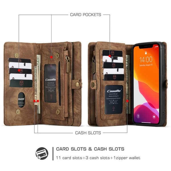 CaseMe iPhone 12 Pro Max Lommebok med Glidelås - Brun Brown