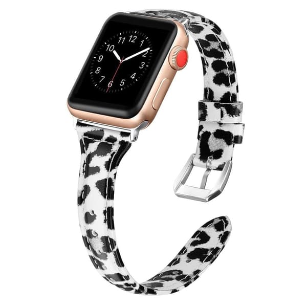 Apple Watch Series 5 40mm leopard ægte læder Urrem - Grå Silver grey