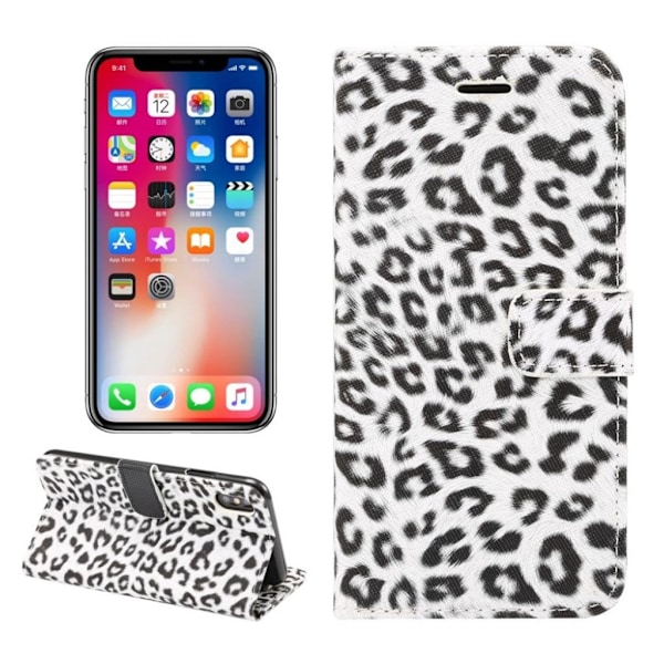 iPhone Xr flip cover i læder med Leopardmønster - Hvid White