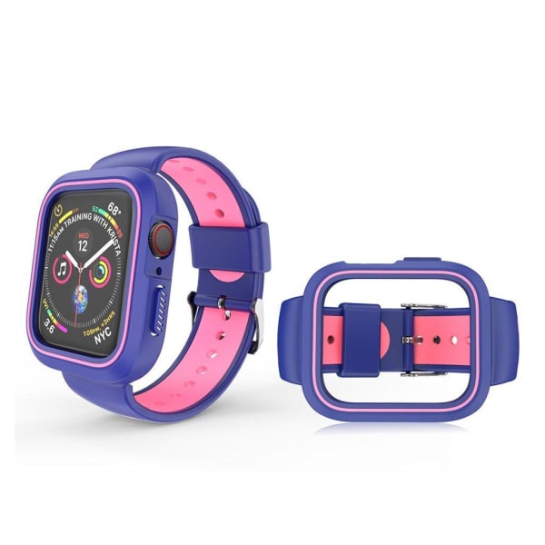 Apple Watch 38mm tofarvet silikone Ramme og Urrem - Blå / Pink Blue