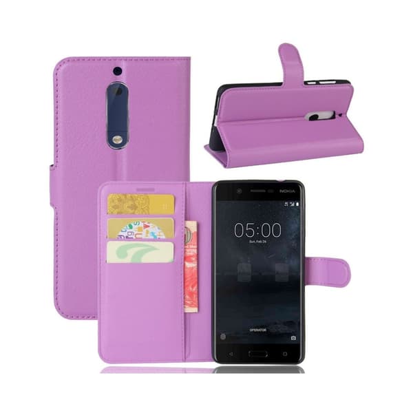 Nokia 5 Beskyttende læder etui - Lilla Purple