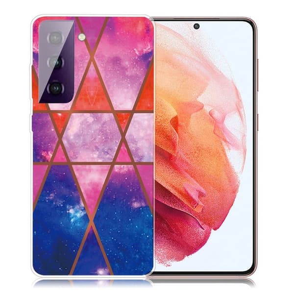 Marble Samsung Galaxy S21 Etui - Rose / Orange / Blå Pink