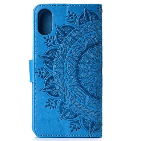 iPhone Xr flip cover i læder med Mandala-mønster - Blå Blue