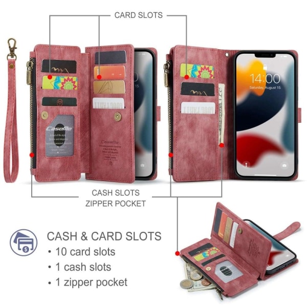 CaseMe iPhone 12 Pro Max etui med lynlås og pung - Rød Red