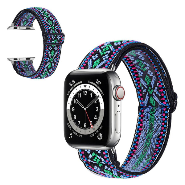 Apple Watch Series 6 / 5 40mm nylon pattern watch band - Blue / Green Tribal Flower Blå