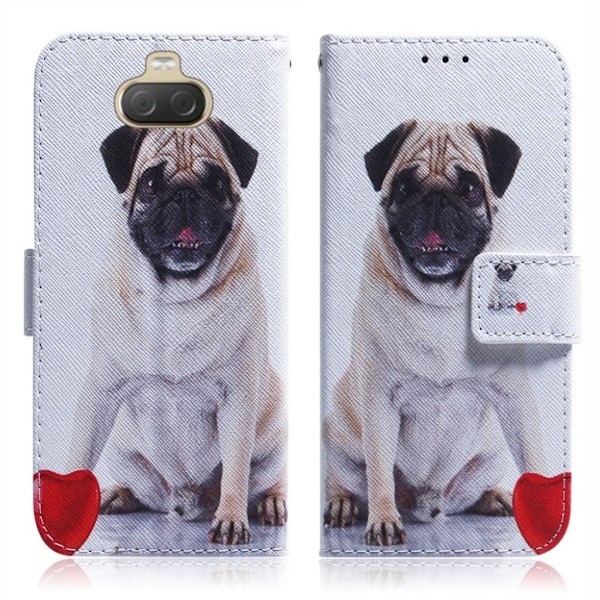 Sony Xperia 10 Plus Mønstret Læretui - Hund Og Hjerte Multicolor