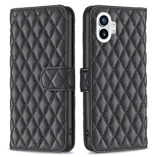 Rhombus mat Nothing Phone (1) flip etui - Sort Black