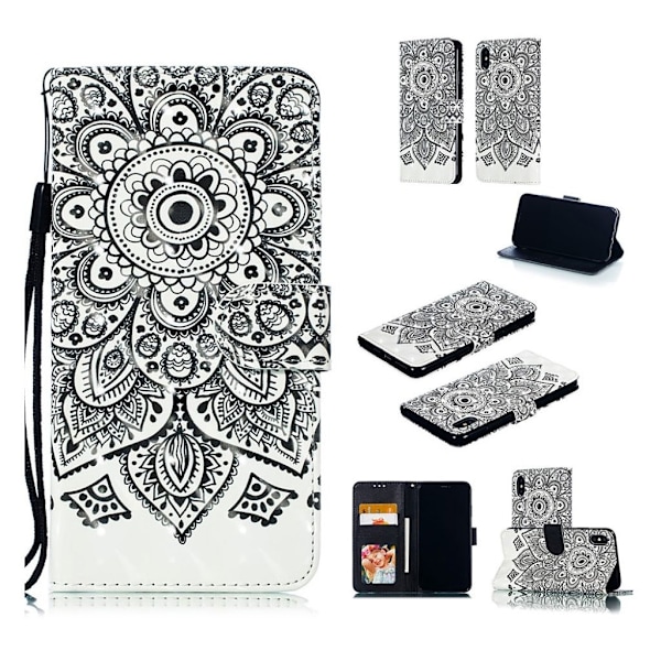 iPhone Xs Max valopilkku koriste nahkakotelo - Mandala Black