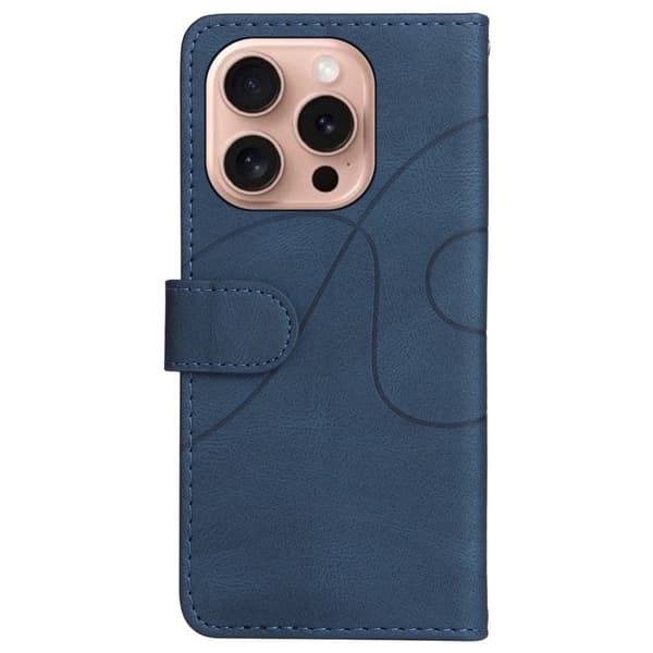 Teksturert læretui med stropp for iPhone 16 Pro - Blå Blue