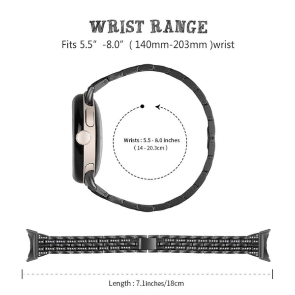 Google Pixel Watch two row rhinestone watch strap - Black Black