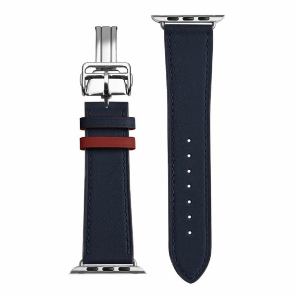 äkta läder silver spänne klockarmband för Apple Watch Series 6 / Blå