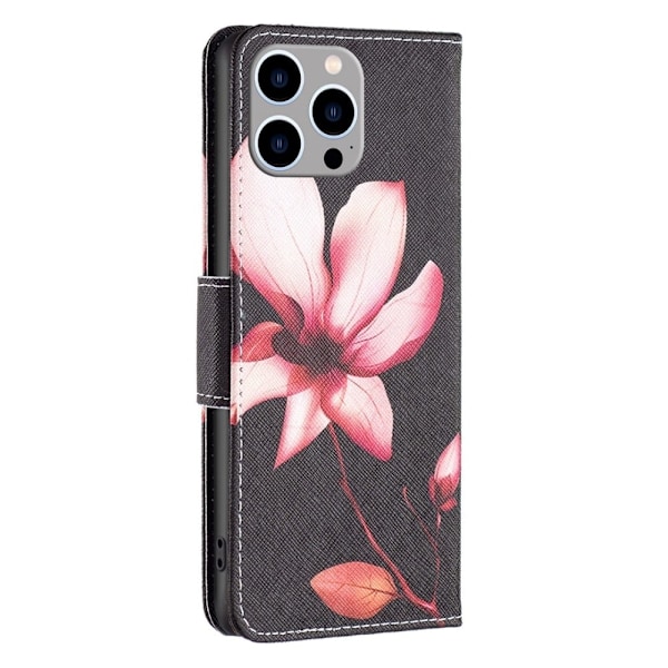 Wonderland iPhone 14 Pro Max flip-etui - Rosa Blomst Black