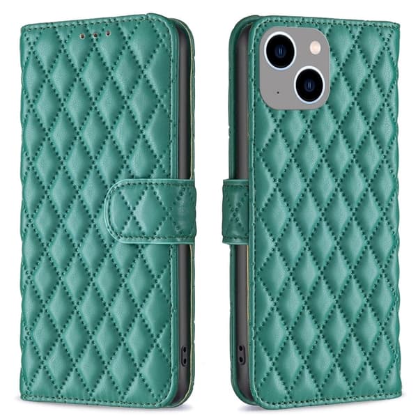 Rhombus mat iPhone 15 flip etui - Grøn Green