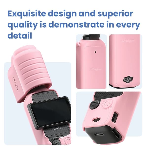 AMAGISN DJI Osmo Pocket 3 Silicone Protective Case Lens Cap Gimbal Guard Accessory - Pink Pink