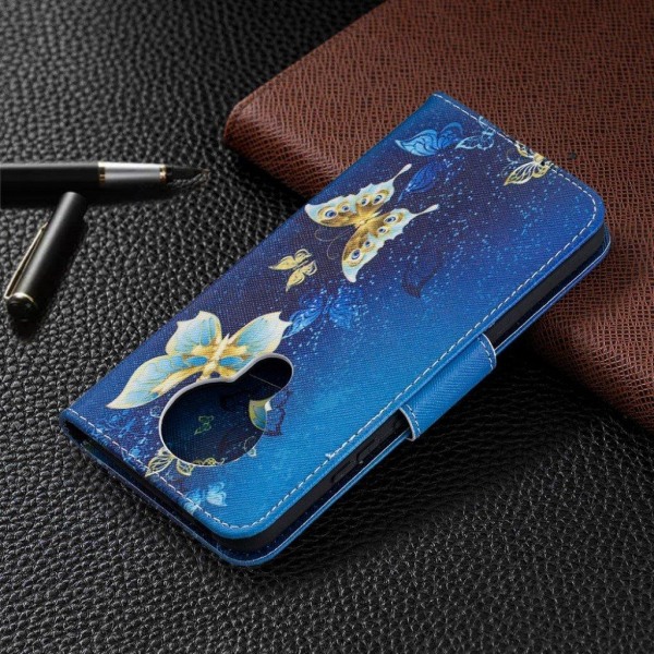 Wonderland Nokia 3.4 flip case - Blue and Gold Butterflies Blue