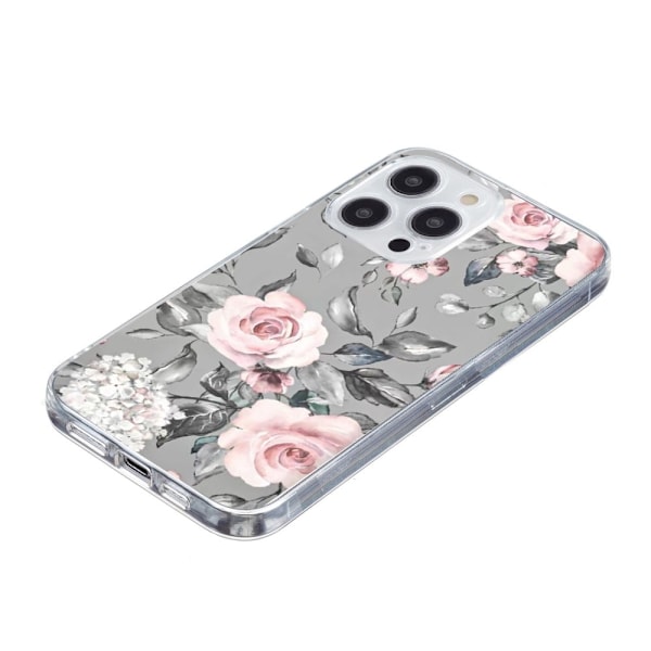 Vibe iPhone 16 Pro deksel - Blomster Med Grå Bakgrunn Silver grey