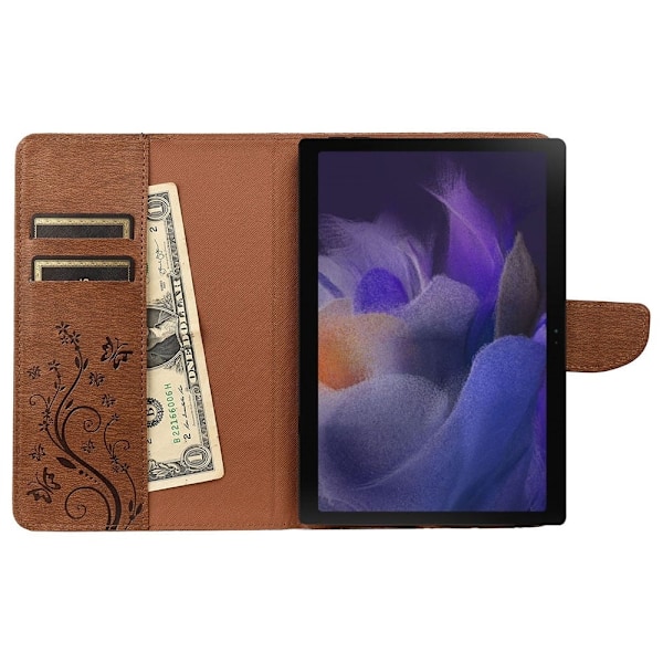 Samsung Galaxy Tab A8 10.5 (2021) läderfodral med tryck av fjärilsblomma - Brun Brun