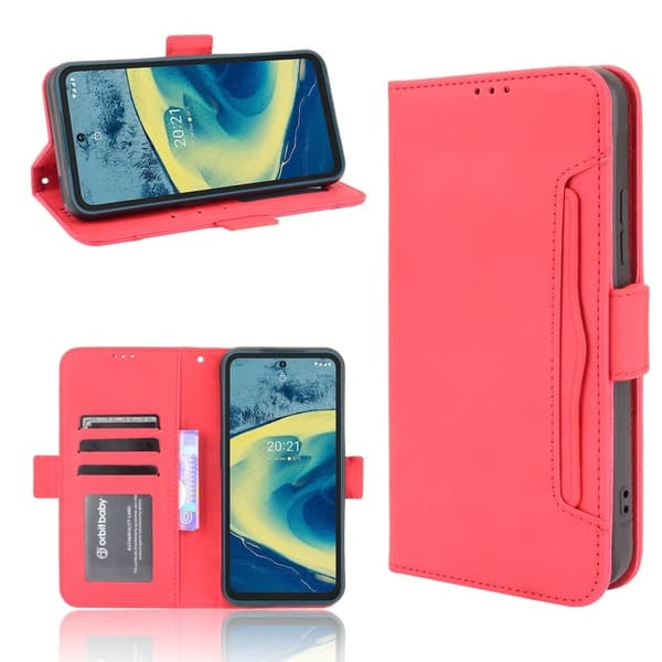 Stilfuldt Læder Etui med Pung til Nokia XR20 - Rød Red
