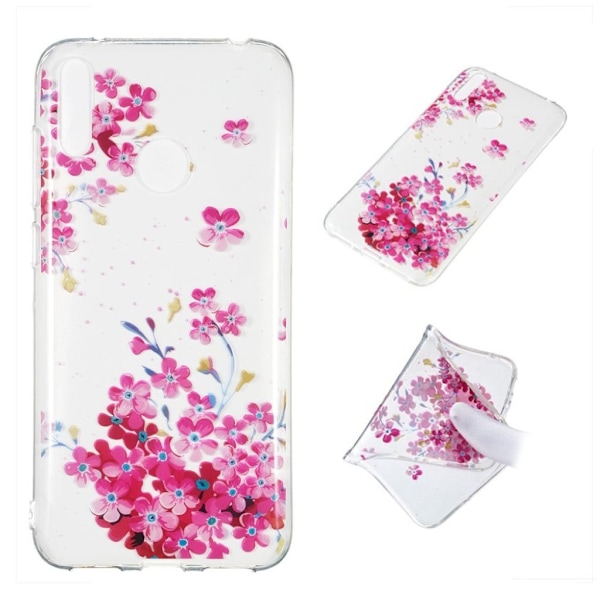 Huawei Y7 2019 mønstret etui - Lyserød Blomst Pink