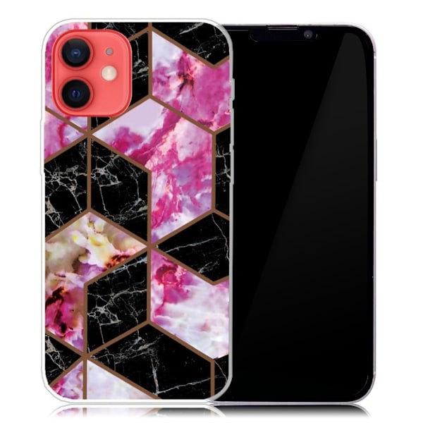 Marmordesign iPhone 13 Mini deksel - Svart Og Rosa Marmor Multicolor