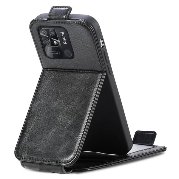 Vertical Flip Phone Etui med Zipper til Xiaomi Redmi 10C - Sort Black
