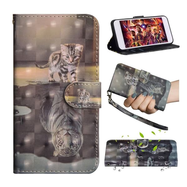 Huawei Y6 2019 Läderfodral med mönster - Katt med Reflektion multifärg