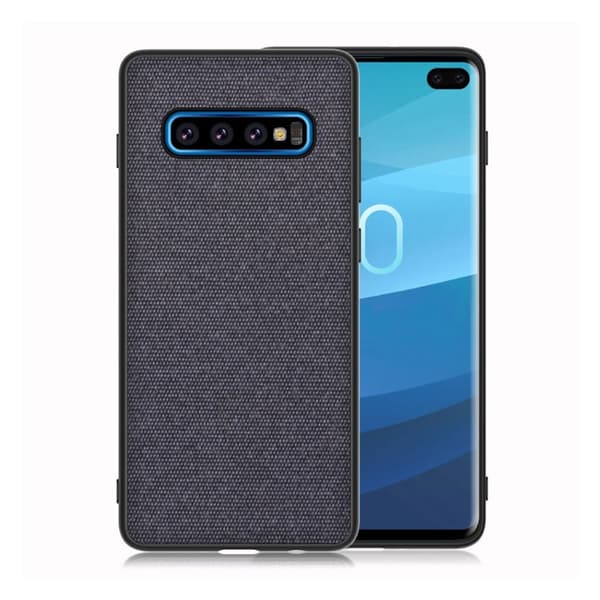 Samsung Galaxy S10 Plus läderfodral med tygstruktur - Mörkblå Blå