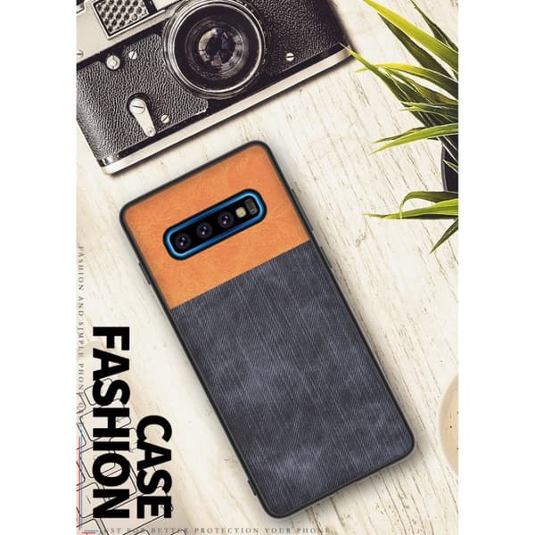 Samsung Galaxy S10 Plus jeans stoff deksel - Brown / Dark Blue Blue