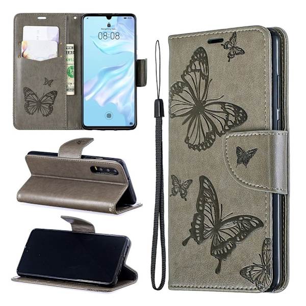 Butterfly Huawei P30 kotelot - Harmaa Silver grey