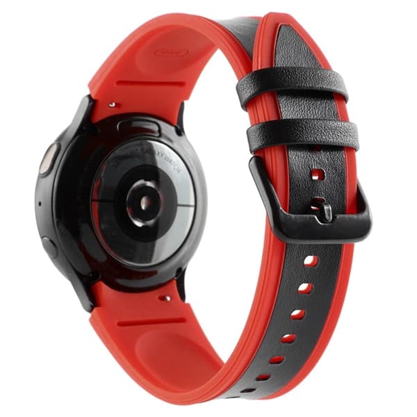 Samsung Galaxy Watch 5 / 4 / 3 urrem i ægte læder og silikone - Rød / Rød Black