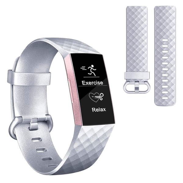 Fitbit Charge 3 skinnende silikone-urrem - Sølv Størrelse: S Silver grey