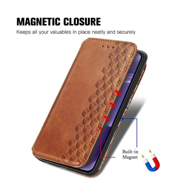 Læder Etui med A Stilfuldt Rhombus Tryk til Motorola Edge 30 Neo - Brun Brown