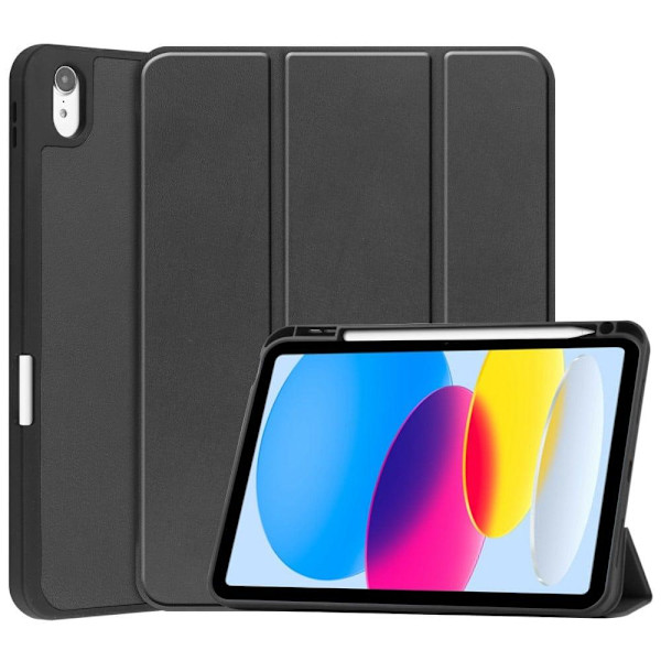 iPad 10.9 (2022) kolminkertainen nahkakotelo - Musta Black