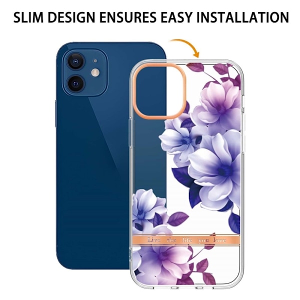 Supertunt och tåligt mjukfodral för iPhone 12 / 12 Pro - Lila Begonia Lila