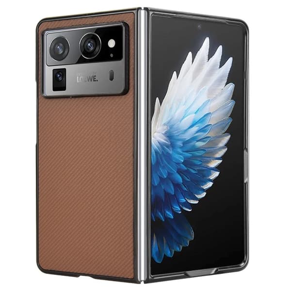 TECNO Phantom V Fold2 Fodral Kolfiber Textur Stötsäkert Vegan Läder Telefonskal - Brun Brun
