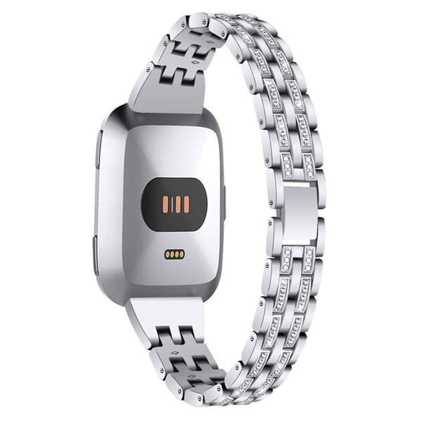 Fitbit Versa fem pärlor strass klockarmband i rostfritt stål - Silver Silvergrå